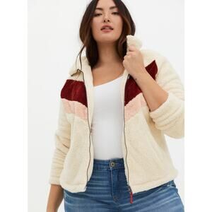 Torrid Sherpa Full Zip Collar Front Pockets Ivory Chevron Stripe Jacket Size 3X